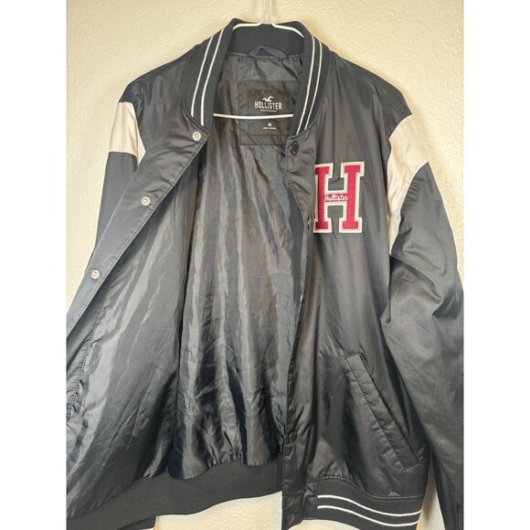 Varsity Bomber Button Up Jacket Hollister 99 Black Los Angeles California Sz M - Picture 11 of 16